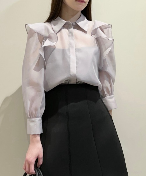 SNIDEL - 新品 オーガンジーフリルブラウス 0 オーガンジーフリルブラウス（シャツ/ブラウス）｜SNIDEL