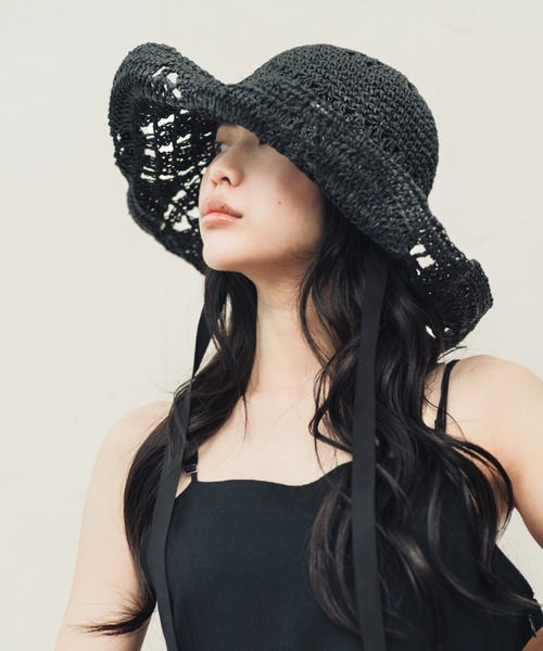 orient millinery sarah 麦わら帽子　黒 orient millinery sarah 麦わら帽子 黒 帽子 - 帽子