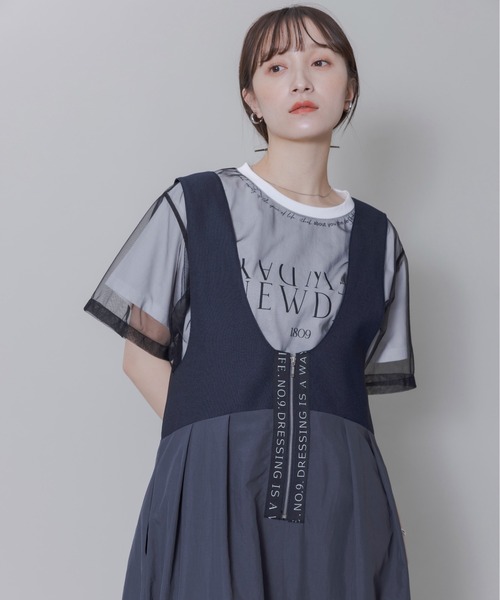 新品　今季　エイミーロウ　ロゴテープポイントUネックジャンスカ　ネイビー Eimee Law（エイミーロウ） ジャンパースカート ロゴテープポイントU