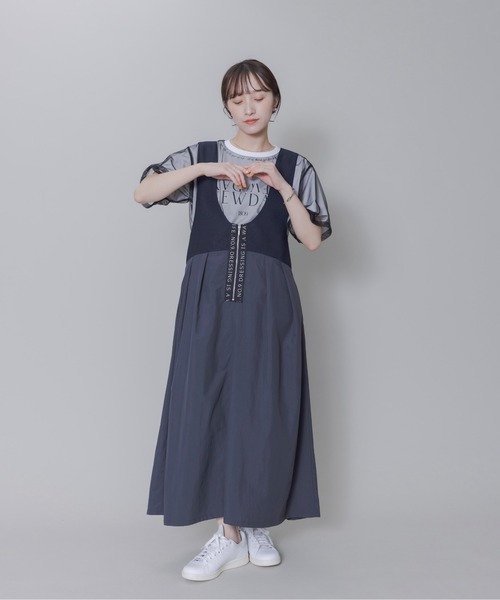 新品　今季　エイミーロウ　ロゴテープポイントUネックジャンスカ　ネイビー Eimee Law（エイミーロウ） ジャンパースカート ロゴテープポイントU
