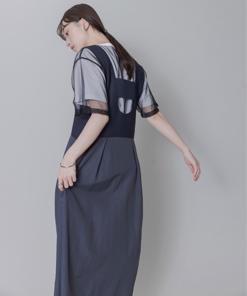 新品　今季　エイミーロウ　ロゴテープポイントUネックジャンスカ　ネイビー Eimee Law（エイミーロウ） ジャンパースカート ロゴテープポイントU