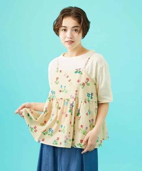 タンクトップ ノースリーブ Verde pera プリントバックリボンキャミソール レディース