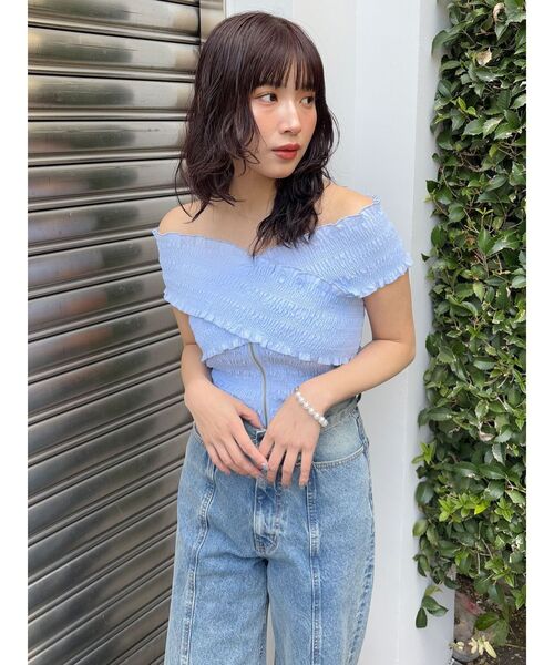 MURUA ブラウス シャツ シャーリングオフショルブラウス