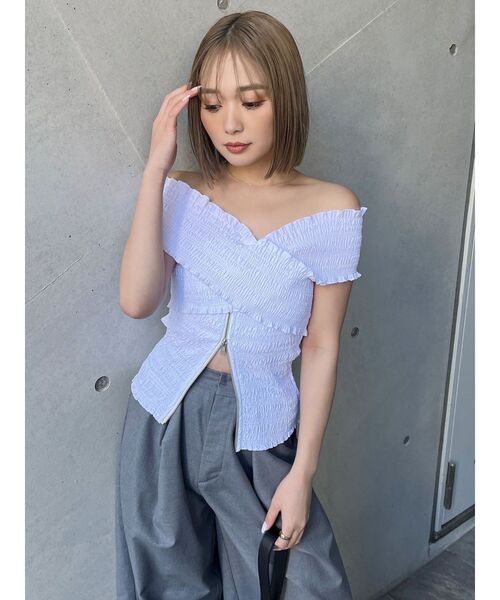 MURUA ブラウス シャツ シャーリングオフショルブラウス