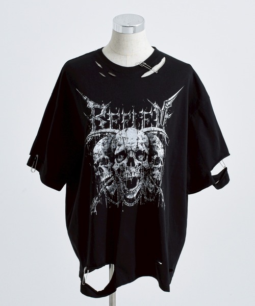 tシャツ 「REFLEM/レフレム」スカルプリントダメージTシャツ/ハーフスリーブカットソー レディース メンズ REFLEM tシャツ 「REFLEM/レフレム」スカルプリントダメージT