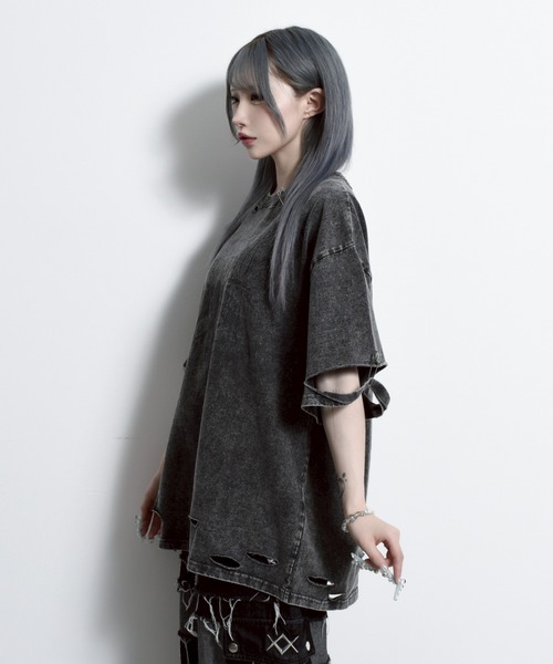 REFLEM スカルプリントダメージ加工半袖Tシャツ REFLEM【レフレム】スカルプリントダメージ加工半袖Tシャツ