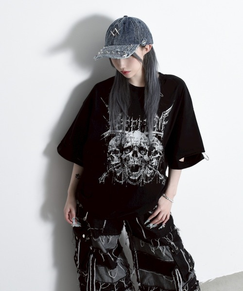 REFLEM スカルプリントダメージ加工半袖Tシャツ REFLEM tシャツ 「REFLEM/レフレム」スカルプリントダメージT