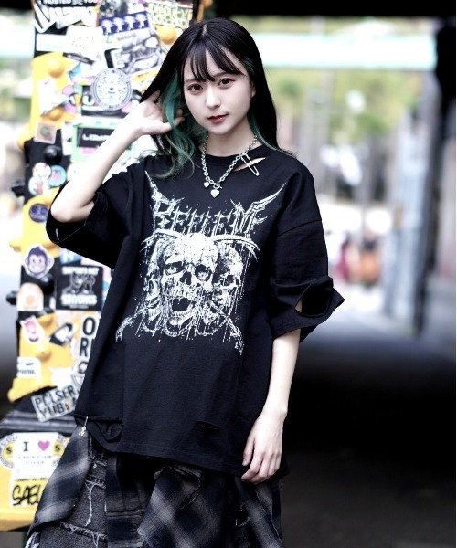 REFLEM tシャツ 「REFLEM/レフレム」スカルプリントダメージT