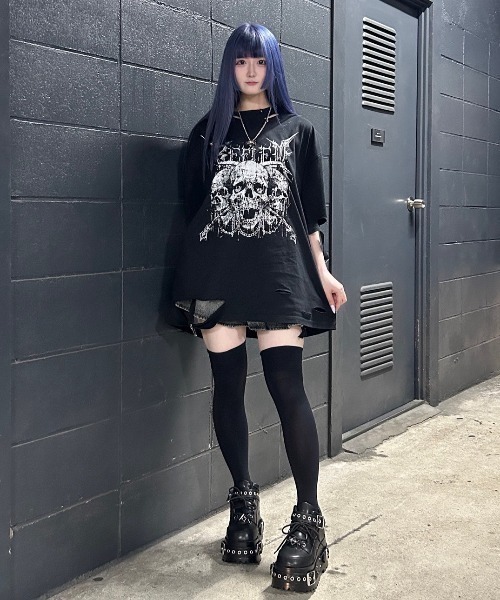 REFLEM スカルプリントダメージ加工半袖Tシャツ REFLEM【レフレム】スカルプリントダメージ加工半袖Tシャツ/全2色
