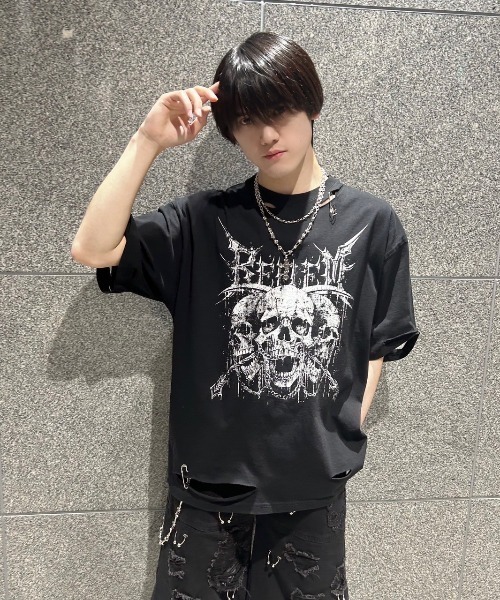 tシャツ 「REFLEM/レフレム」スカルプリントクロップドTシャツ/ハーフスリーブカットソー レディース メンズ REFLEM tシャツ 「REFLEM/レフレム」スカルプリントクロップドT