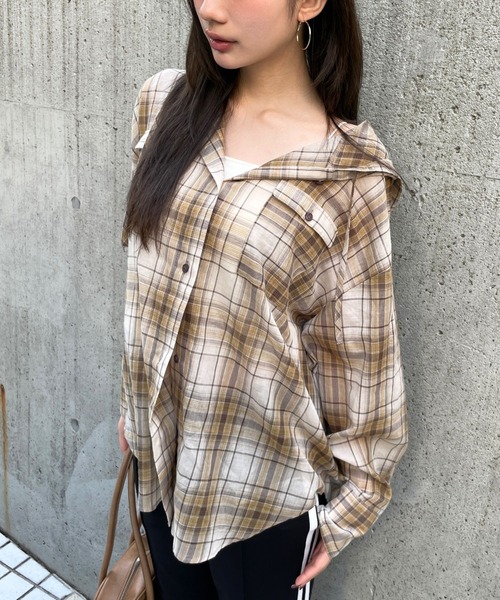 FOREVER21 ブラウス シャツ 「2025SS」チェック柄フーディシアー