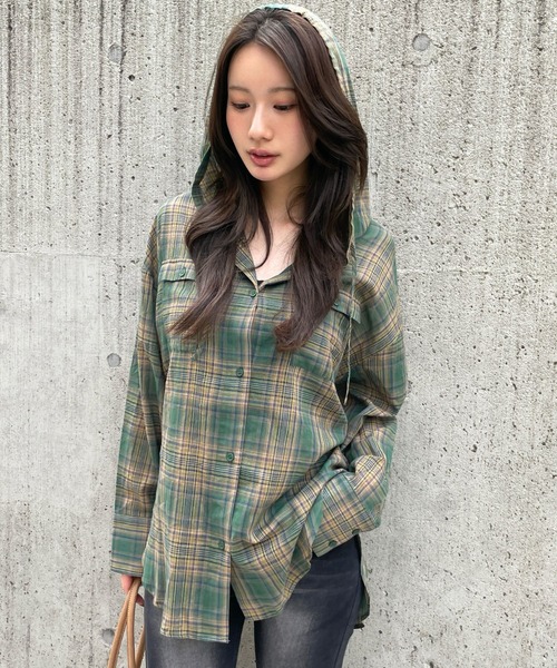 FOREVER21 ブラウス シャツ 「2025SS」チェック柄フーディシアー