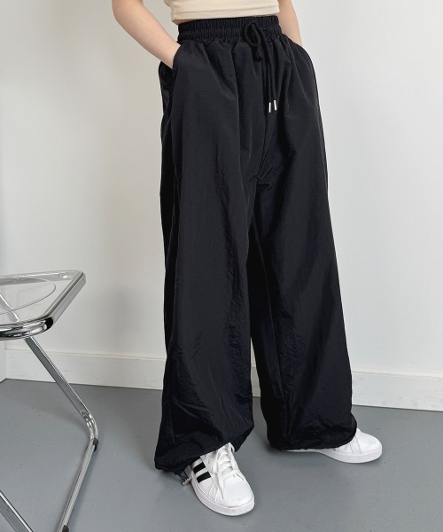 シャカワイドパンツ NANAHACHI パンツ シャカシャカ ワイドパンツ ウエストゴム