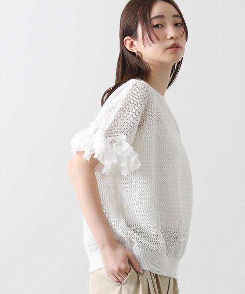 Gready Brilliant ニット セーター 麻混メッシュ別布リボン