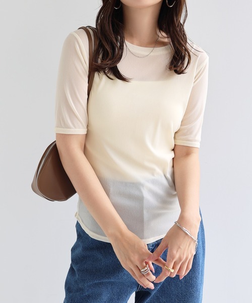 ANDREDAMO 売れ筋商品|||アンドレダモ Tシャツ トップス レディース Bodysuits Beige andme tシャツ コンパクト半袖シアートップス レディース
