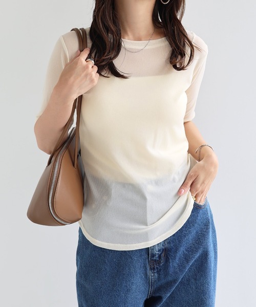 andme（アンドミー） tシャツ 半袖 コンパクト半袖シアートップス