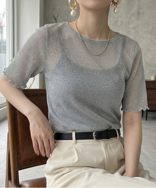 グレー ラメ入り 半袖 tシャツ 半袖ラメシアートップス レディース : ZOZOTOWN Yahoo!店