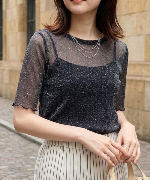 グレー ラメ入り 半袖 tシャツ 半袖ラメシアートップス レディース : ZOZOTOWN Yahoo!店