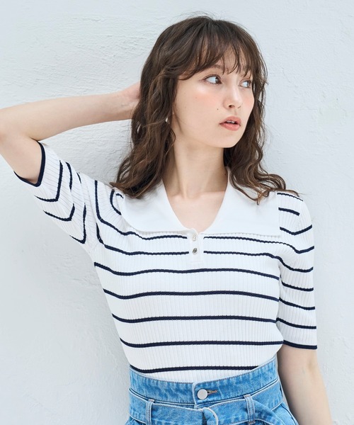【美品】MASTERBUNNYEDITION♥️半袖ニット 31 Sons de mode ニット セーター 2025春夏新作 セーラーカラー