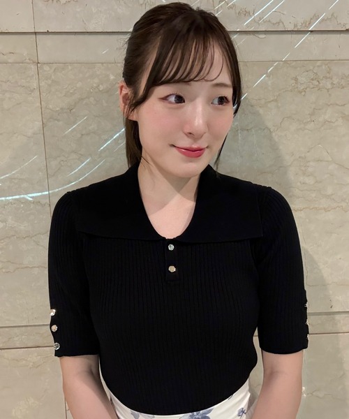 「31 Sons de mode」 半袖ニット 36 ブラック レディース 31 Sons de mode 「31 mode」 半袖ニット 36 ブラック