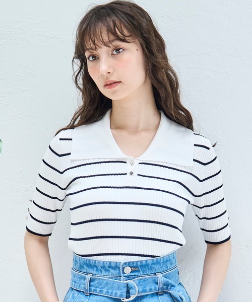 supreme ニット　半袖　ブルー〈207T77〉 31 Sons de mode ニット セーター 2025春夏新作 セーラーカラー