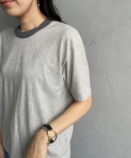 tシャツ 「MEYAME / メヤメ」 オーガニックコットン ボーダー クルーネックTシャツ レディース MEYAME / メヤメ] オーガニックコットン ボーダー クルーネックT