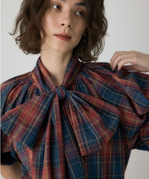 crie conforto ブラウス シャツ チェックボウタイブラウス 冬服