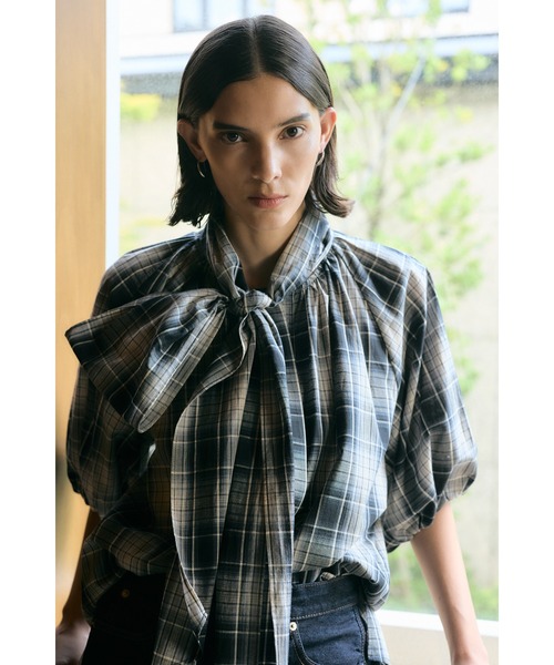 crie conforto ブラウス シャツ チェックボウタイブラウス 冬服 