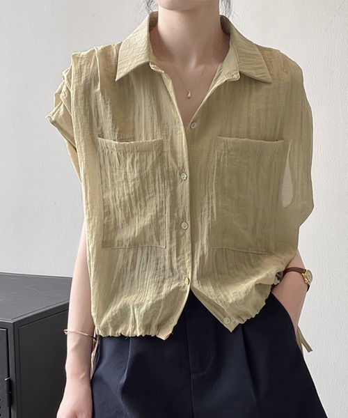 ブラウス シャツ ポケット付きシアーシャツ レディース : ZOZOTOWN
