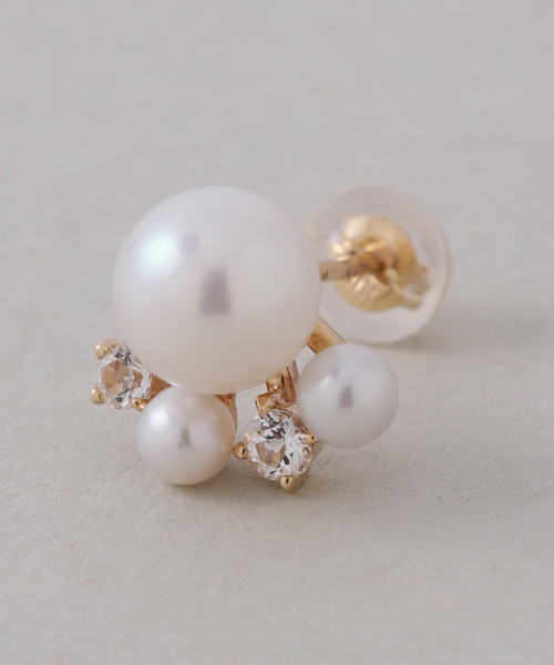 ピアス 6mmパール*ホワイトトパーズピアス K10（両耳） レディースの画像