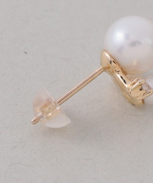 ピアス 6mmパール*ホワイトトパーズピアス K10（両耳） レディースの画像
