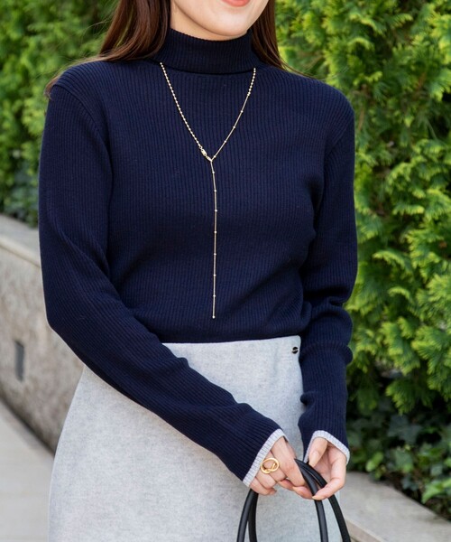 NOLLEY'S（ノーリーズ） 「手洗い可能」3×2リブ配色タートルネック