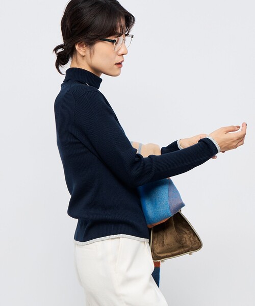 NOLLEY'S（ノーリーズ） 「手洗い可能」3×2リブ配色タートルネック