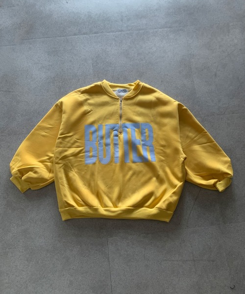 トレーナー スウェット 裏起毛フロントプリントハーフジップスウェット