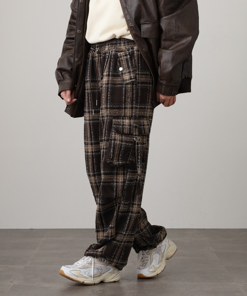 WORKS カーゴパンツ 紡毛タータンチェックカーゴパンツ レディース