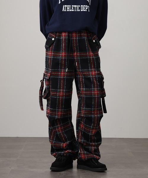 WORKS カーゴパンツ 紡毛タータンチェックカーゴパンツ レディース