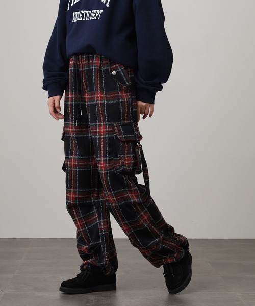 WORKS カーゴパンツ 紡毛タータンチェックカーゴパンツ レディース