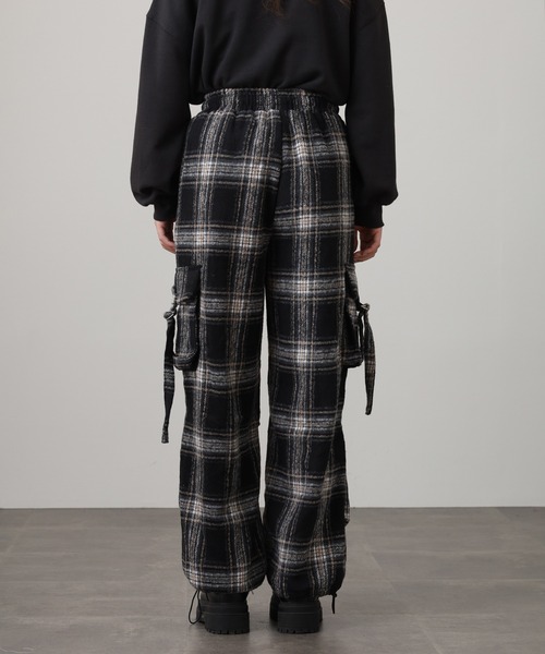 WORKS カーゴパンツ 紡毛タータンチェックカーゴパンツ レディース