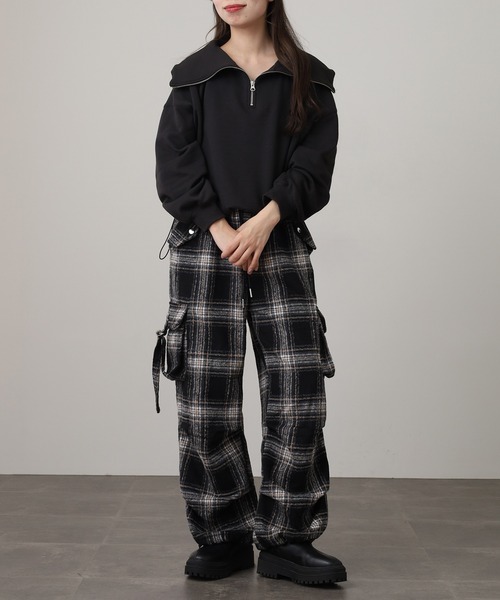WORKS カーゴパンツ 紡毛タータンチェックカーゴパンツ レディース