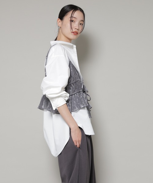 ナノユニバース　library リブニットキャミソール　ホワイト　リブニット　服 ウォッシャブルハイツイストボートネックリブニット（ニット/セーター