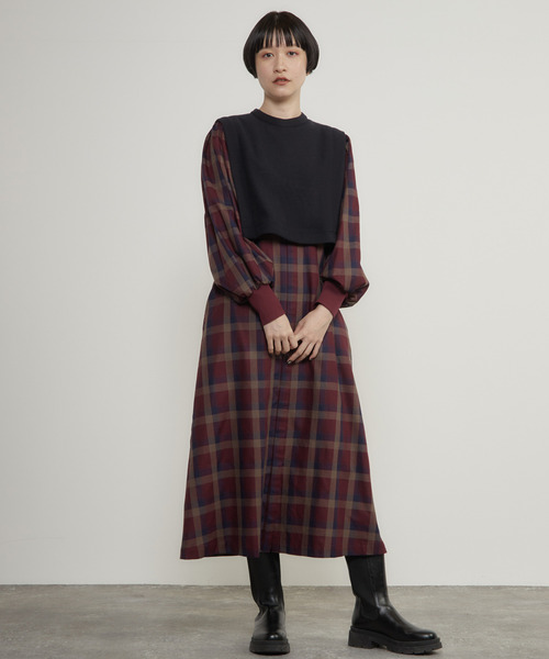 「SOFFITTO」 長袖ワンピース FREE ワインレッド レディース_画像9