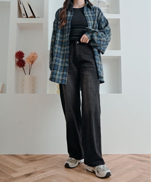 ワイドパンツ ジーンズ デニム デニムパンツ ブラック ウォッシュ