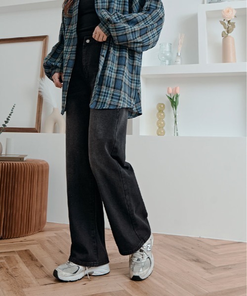 ワイドパンツ ジーンズ デニム デニムパンツ ブラック ウォッシュ