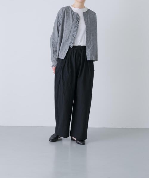 かぐれ ブラウス シャツ コットンリネンフリルブラウス レディース