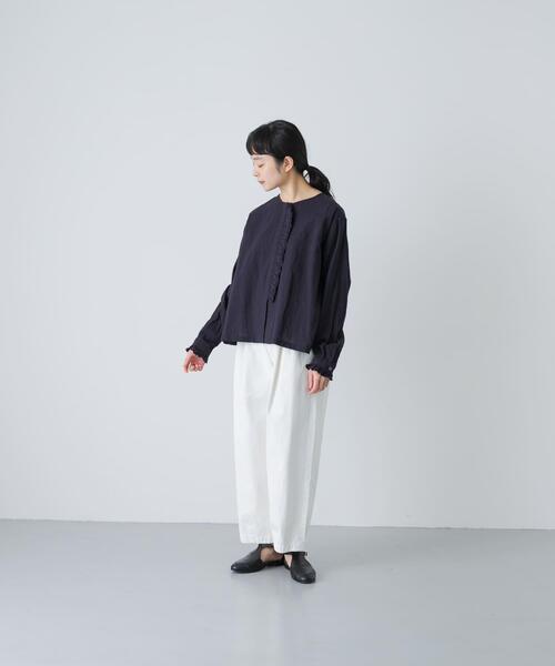 かぐれ ブラウス シャツ コットンリネンフリルブラウス レディース