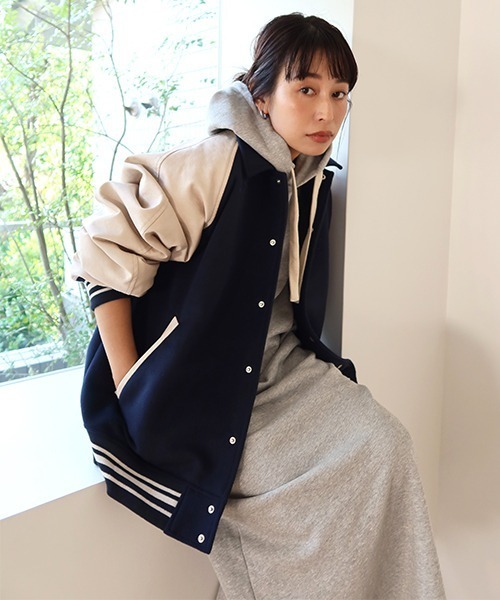 「CREDONA」 スタジャン FREE ネイビー レディース