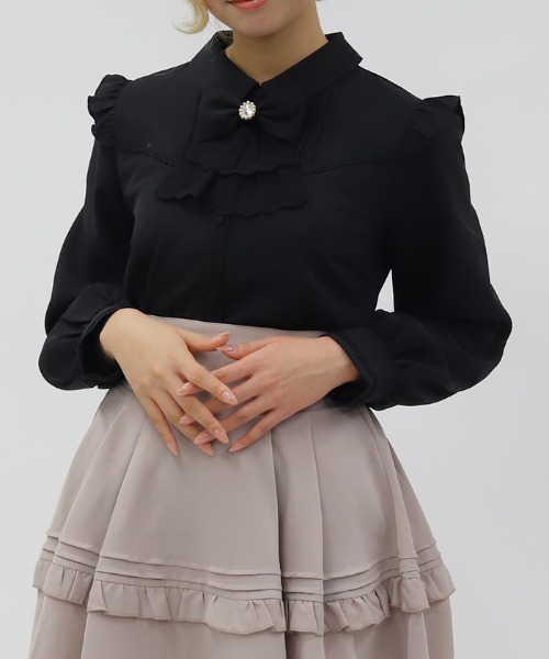 axes femme POETIQUE ブラウス シャツ リボンジャボ付きブラウス