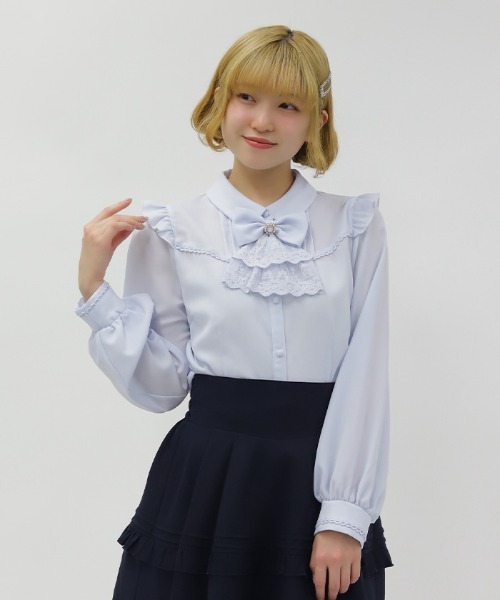 axes femme POETIQUE ブラウス シャツ リボンジャボ付きブラウス
