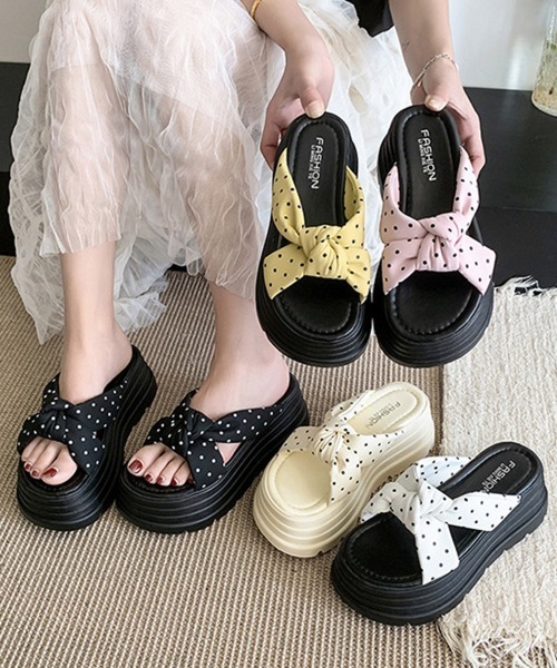 miniministore（ミニミニストア） 厚底 サンダル ドット柄リボン厚底