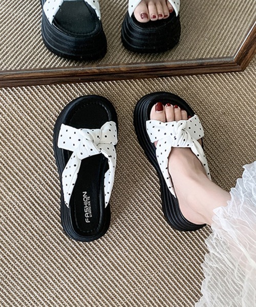 miniministore（ミニミニストア） 厚底 サンダル ドット柄リボン厚底